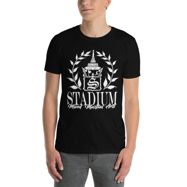 unisex basic softstyle t shirt black front 631092ac3cd6d 600x600 - Stadium MMA crest logo